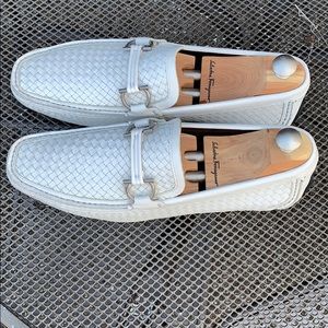 Salvatore Ferragamo White Leather Driver Loafer